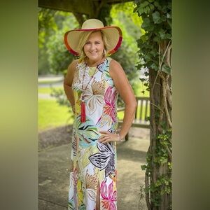 Chico's Sleeveless Knit Maxi Dress Floral Tropical print Vacation Size 0 US 4 6